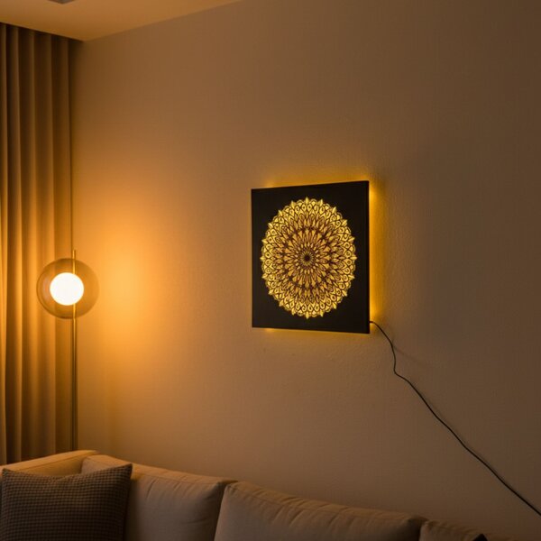 LED drevený obraz Mandala – podsvietená mandala | BAKE: HDF - Orech LED RGB multicolor 30 cm 4698-112148 LED0251