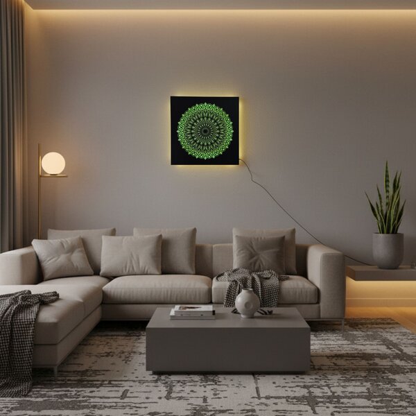 LED drevený obraz Mandala – podsvietená mandala | BAKE: HDF - Orech LED RGB multicolor 30 cm 4698-112148 LED0251