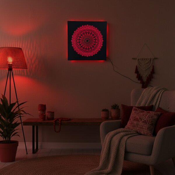LED drevený obraz Mandala – podsvietená mandala | BAKE: HDF - Orech LED RGB multicolor 30 cm 4698-112148 LED0251