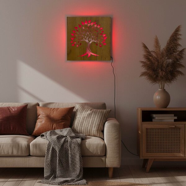 Podsvietený drevený obraz „Strom života“ LED nástenná dekorácia | BAKE: HDF - Orech LED RGB multicolor 30 cm 4697-112103 LED0564