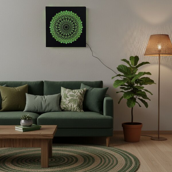 LED drevený obraz Mandala – podsvietená mandala | BAKE: HDF - Orech LED RGB multicolor 30 cm 4698-112148 LED0251