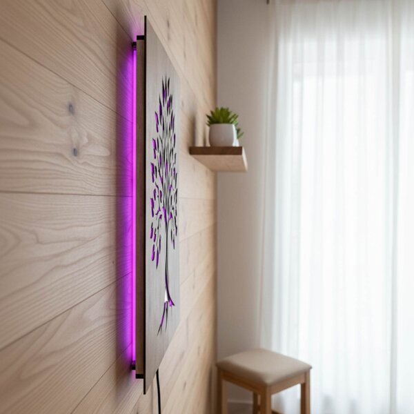 Podsvietený drevený obraz „Strom života“ LED nástenná dekorácia | BAKE: HDF - Orech LED RGB multicolor 30 cm 4697-112103 LED0564