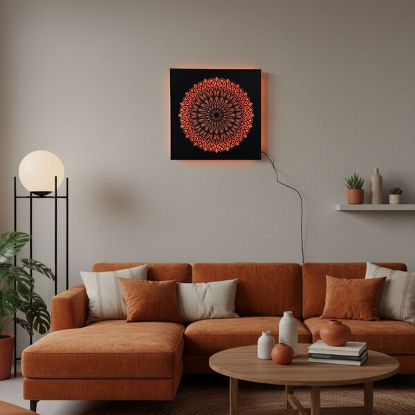LED drevený obraz Mandala – podsvietená mandala | BAKE: HDF - Orech LED RGB multicolor 30 cm 4698-112148 LED0251