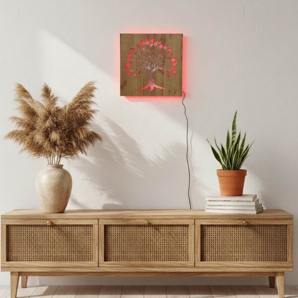 Podsvietený drevený obraz „Strom života“ LED nástenná dekorácia | BAKE: HDF - Orech LED RGB multicolor 30 cm 4697-112103 LED0564