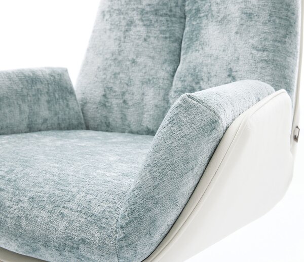 DELIFE Otočná jedálenská stolička Clea-Flex zmiešané materiály pravá koža bielo-pastelovo modrá podstava biela otočný o 360° hojdacia funkcia