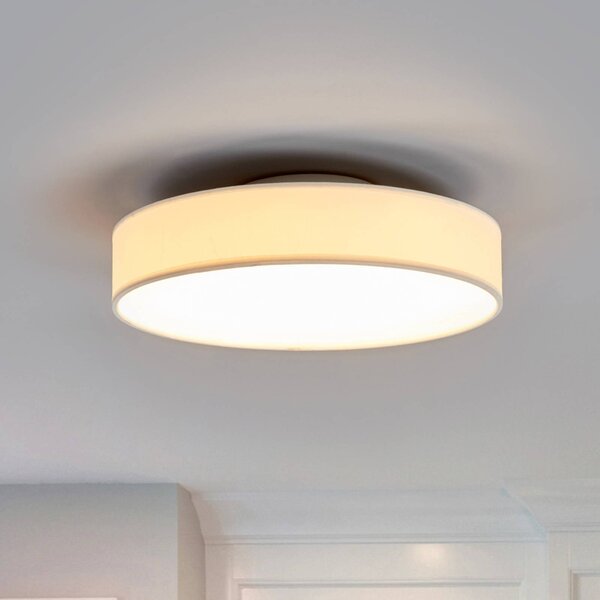 Lindby LED stropné svietidlo Saira, Ø 30 cm, biela, textil, Biela / opálová, Obývacia izba / jedáleň, Textil / látka / hodváb, Moderný, Závesné svietidlo