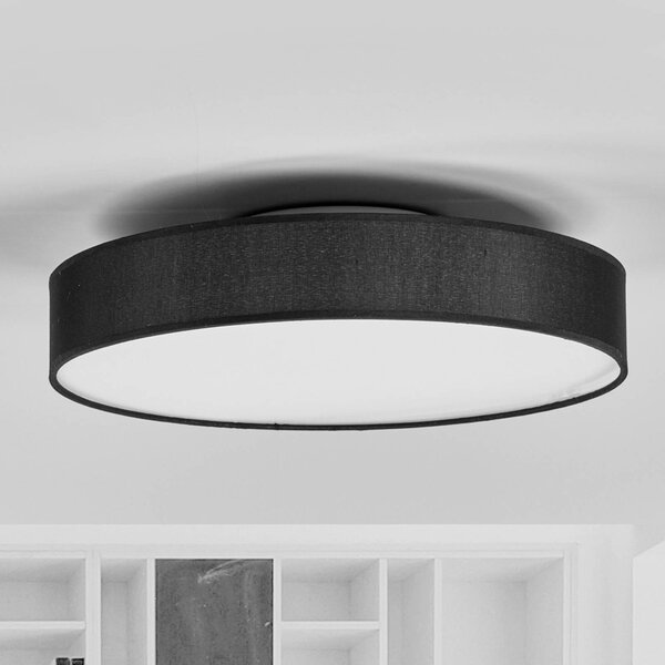 Lindby LED stropné svietidlo Saira, Ø 40 cm, čierna farba, textil, Čierna, Obývacia izba / jedáleň, Textil / látka / hodváb, Moderný, Závesné svietidlo