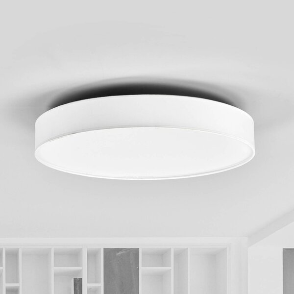 Lindby LED stropné svietidlo Saira, Ø 50 cm, biela, textil, Biela / opálová, Obývacia izba / jedáleň, Textil / látka / hodváb, Moderný, Závesné svietidlo