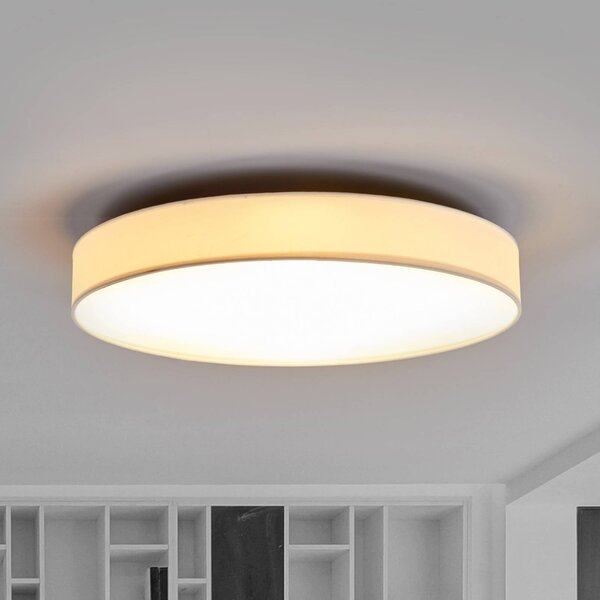 Lindby LED stropné svietidlo Saira, Ø 50 cm, biela, textil, Biela / opálová, Obývacia izba / jedáleň, Textil / látka / hodváb, Moderný, Závesné svietidlo