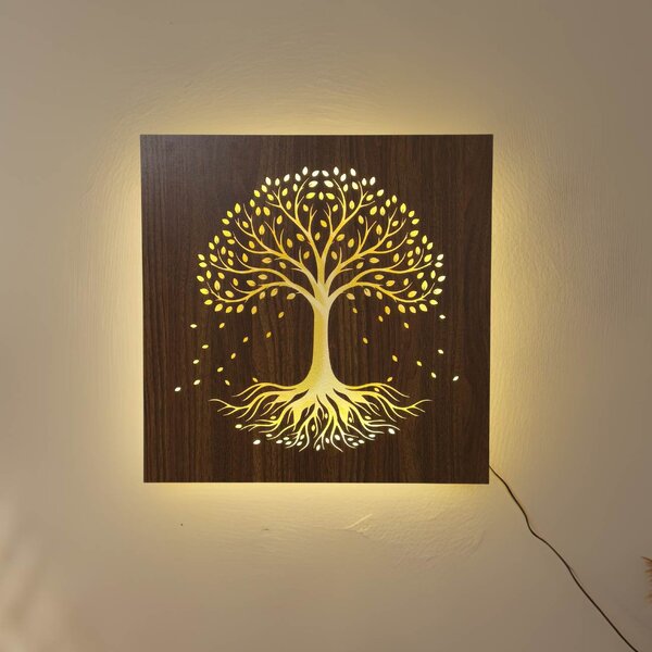 LED drevený obraz – Strom života s RGB podsvietením - KLARMA: HDF - Orech LED RGB multicolor 30 cm 4703-112448 LED0562