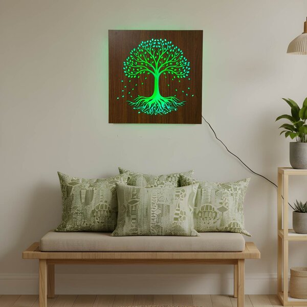 LED drevený obraz – Strom života s RGB podsvietením - KLARMA: HDF - Orech LED RGB multicolor 30 cm 4703-112448 LED0562