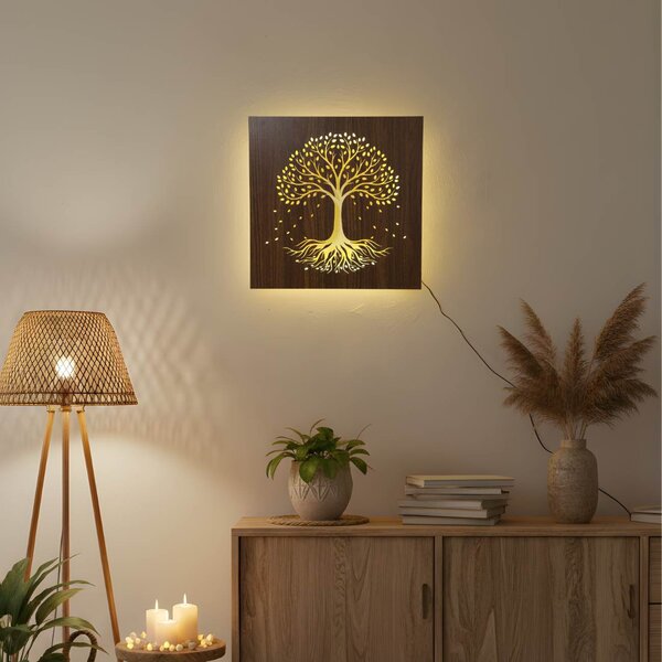LED drevený obraz – Strom života s RGB podsvietením - KLARMA: HDF - Orech LED RGB multicolor 30 cm 4703-112448 LED0562
