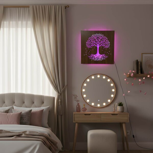 LED drevený obraz – Strom života s RGB podsvietením - KLARMA: HDF - Orech LED RGB multicolor 30 cm 4703-112448 LED0562