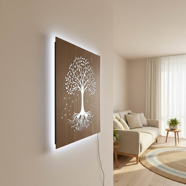 LED drevený obraz – Strom života s RGB podsvietením - KLARMA: HDF - Orech LED RGB multicolor 30 cm 4703-112448 LED0562