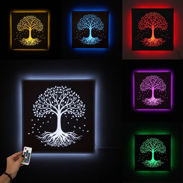 LED drevený obraz – Strom života s RGB podsvietením - KLARMA: HDF - Orech LED RGB multicolor 30 cm 4703-112448 LED0562