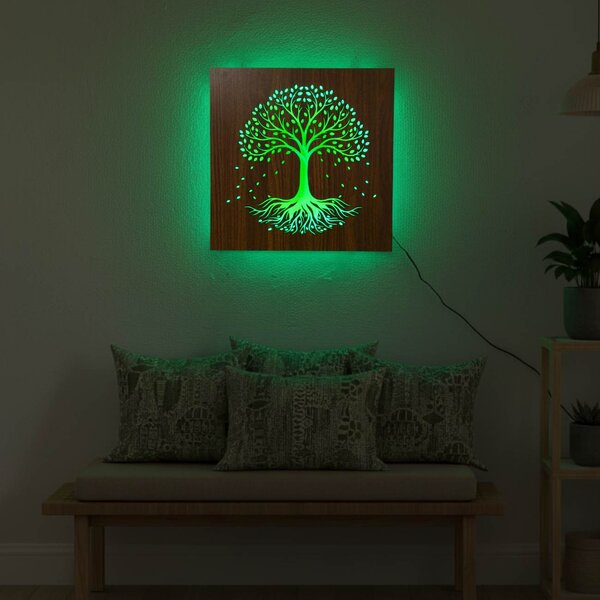 LED drevený obraz – Strom života s RGB podsvietením - KLARMA: HDF - Orech LED RGB multicolor 30 cm 4703-112448 LED0562