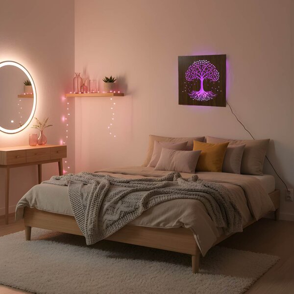 LED drevený obraz – Strom života s RGB podsvietením - KLARMA: HDF - Orech LED RGB multicolor 30 cm 4703-112448 LED0562