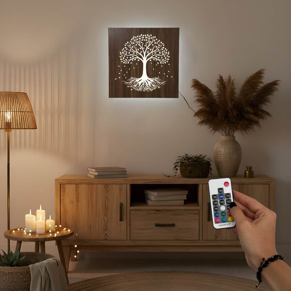 LED drevený obraz – Strom života s RGB podsvietením - KLARMA: HDF - Orech LED RGB multicolor 30 cm 4703-112448 LED0562