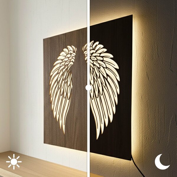 Drevený podsvietený LED obraz – Anjelske krídla na stenu - MULO: HDF - Orech LED RGB multicolor 30 cm 4704-112593 LED0501