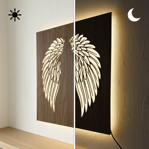 Drevený podsvietený LED obraz – Anjelske krídla na stenu - MULO: HDF - Orech LED RGB multicolor 30 cm 4704-112593 LED0501
