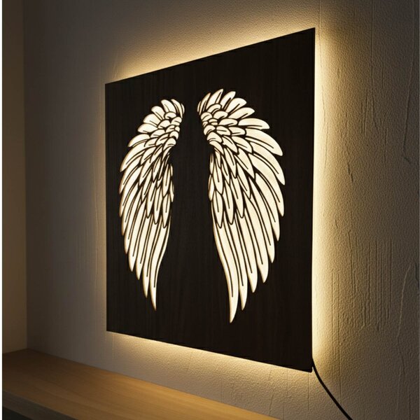 Drevený podsvietený LED obraz – Anjelske krídla na stenu - MULO: HDF - Orech LED RGB multicolor 30 cm 4704-112593 LED0501