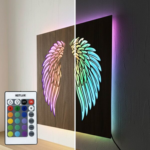 Drevený podsvietený LED obraz – Anjelske krídla na stenu - MULO: HDF - Orech LED RGB multicolor 30 cm 4704-112593 LED0501