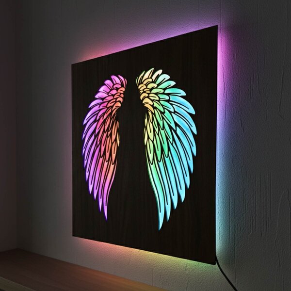 Drevený podsvietený LED obraz – Anjelske krídla na stenu - MULO: HDF - Orech LED RGB multicolor 30 cm 4704-112593 LED0501
