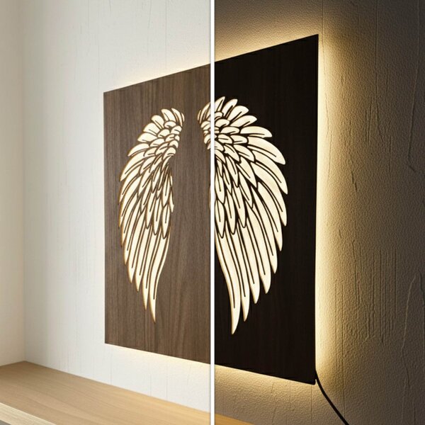 Drevený podsvietený LED obraz – Anjelske krídla na stenu - MULO: HDF - Orech LED RGB multicolor 30 cm 4704-112593 LED0501