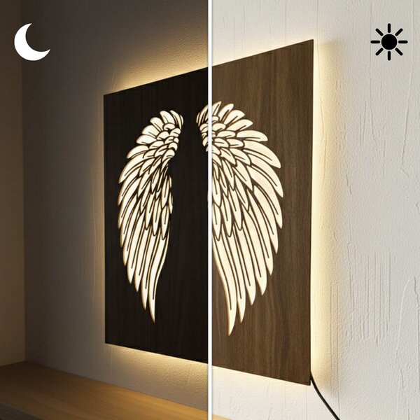 Drevený podsvietený LED obraz – Anjelske krídla na stenu - MULO: HDF - Orech LED RGB multicolor 30 cm 4704-112593 LED0501
