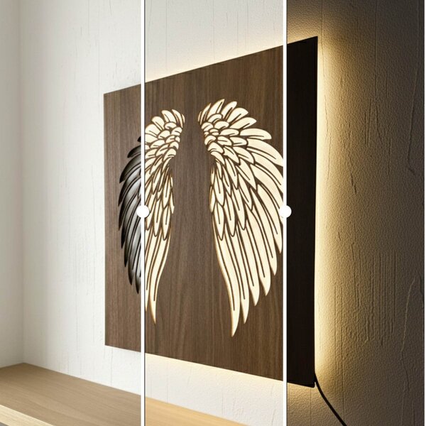 Drevený podsvietený LED obraz – Anjelske krídla na stenu - MULO: HDF - Orech LED RGB multicolor 30 cm 4704-112593 LED0501