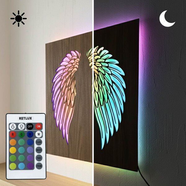 Drevený podsvietený LED obraz – Anjelske krídla na stenu - MULO: HDF - Orech LED RGB multicolor 30 cm 4704-112593 LED0501