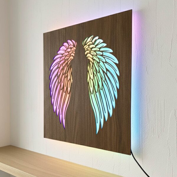 Drevený podsvietený LED obraz – Anjelske krídla na stenu - MULO: HDF - Orech LED RGB multicolor 30 cm 4704-112593 LED0501