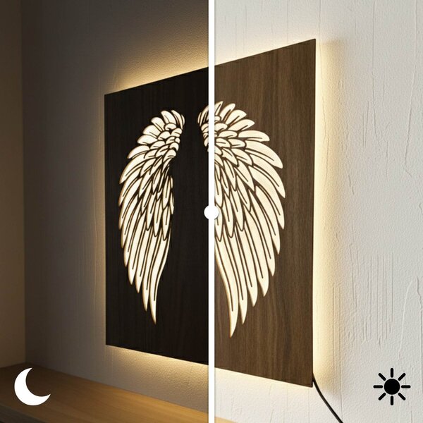 Drevený podsvietený LED obraz – Anjelske krídla na stenu - MULO: HDF - Orech LED RGB multicolor 30 cm 4704-112593 LED0501