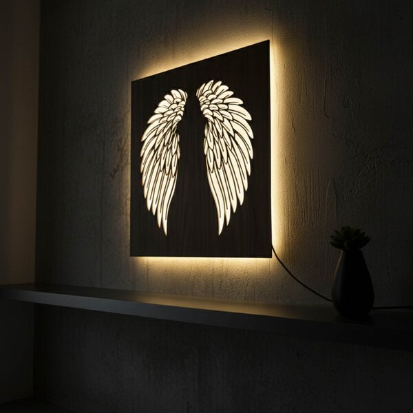 Drevený podsvietený LED obraz – Anjelske krídla na stenu - MULO: HDF - Orech LED RGB multicolor 30 cm 4704-112593 LED0501
