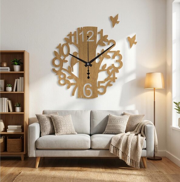 Drevené nástenné hodiny Vtáčik, čierne ručičky, 20 až 50 cm | SET: HDF - Orech 20 cm 4705-112696 HDF0162-Wenge-čierne-20 cm