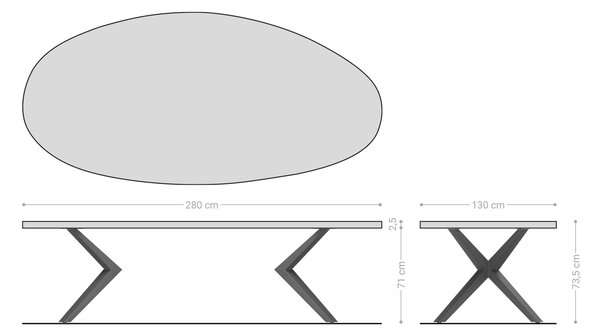 DELIFE Jedálenský stôl Edge oválny 280x130 reliéfne sklo dymovo čierna 3D dizajn Zenthara hranatý kov titánová farba