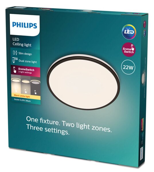 Philips 8719514432000 Ozziet stropné svietidlo LED 22W/2300lm 2700K čierna SceneSwitch