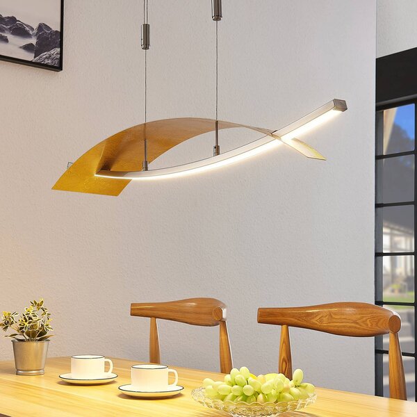 Lucande LED závesné svetlo Marija, 91 cm, zlatá farba, stmievateľné, Mosadz / zlato, Obývacia izba / jedáleň, kov, Moderný, Závesné svietidlo