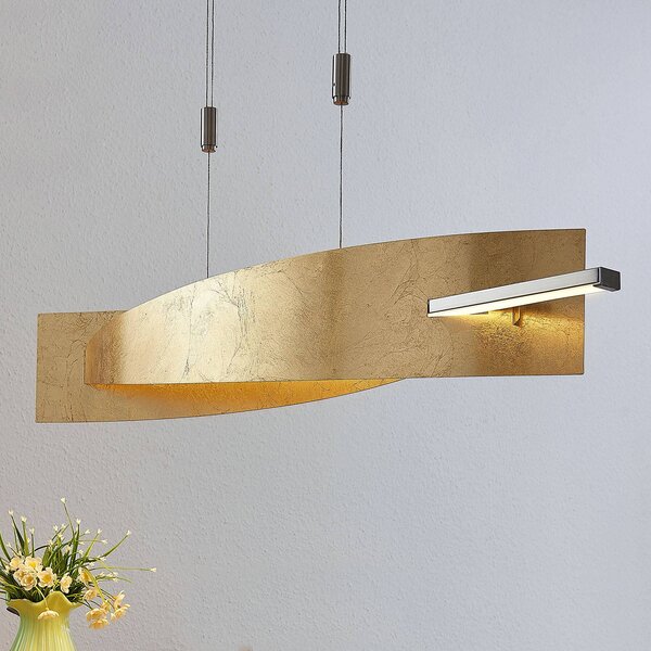 Lucande LED závesné svetlo Marija, 101 cm, zlatá farba, stmievateľné, Mosadz / zlato, Obývacia izba / jedáleň, kov, Moderný, Závesné svietidlo