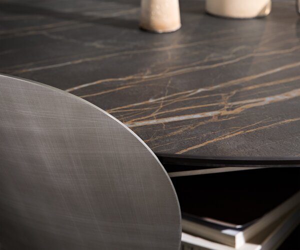 DELIFE Konferenčný stolík Skafi 100x40 cm keramika Laminam® Noir Desir hnedá metalická strieborná