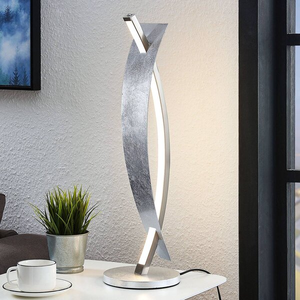 Stolná LED lampa Lucande Marija, strieborná farba, stmievateľná, 62 cm, Chrómová / strieborná, Obývacia izba / jedáleň, kov, Moderný, Stojacie svietidlo