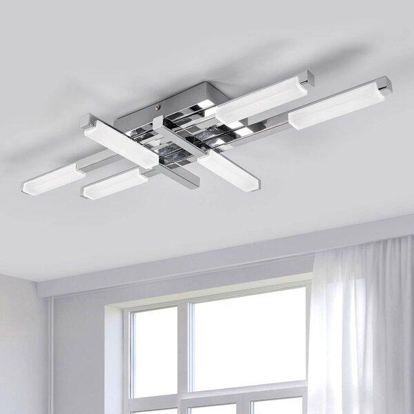 Stropné svietidlo Lindby LED Patrik, 62 cm, 6 svetiel, chróm, IP44, Chrómová / strieborná, Kúpeľňa, kov, Moderný, Stropné svetlo