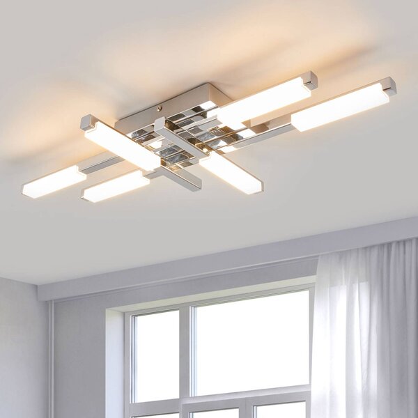 Stropné svietidlo Lindby LED Patrik, 62 cm, 6 svetiel, chróm, IP44, Chrómová / strieborná, Kúpeľňa, kov, Moderný, Stropné svetlo