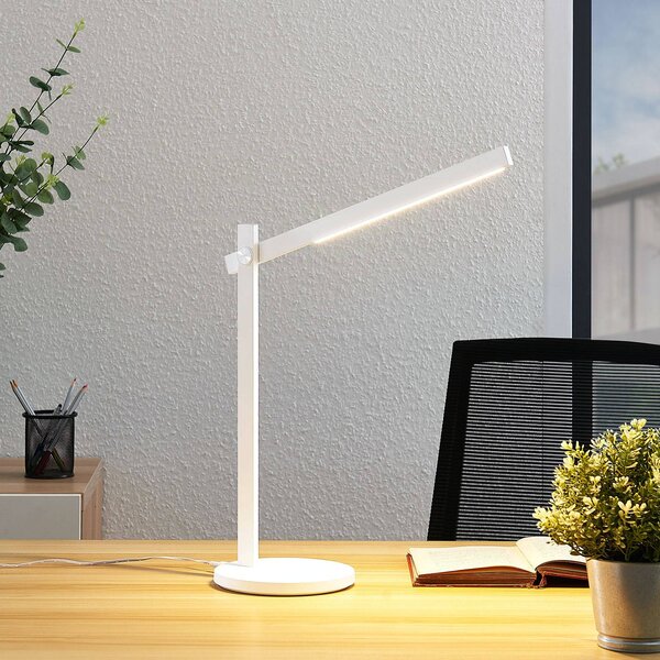 Stolná LED lampa Lindby Loretta, výška 43 cm, biela,, Biela / opálová, Pracovňa / Kancelária, Plast, Moderný, Stolová lampa