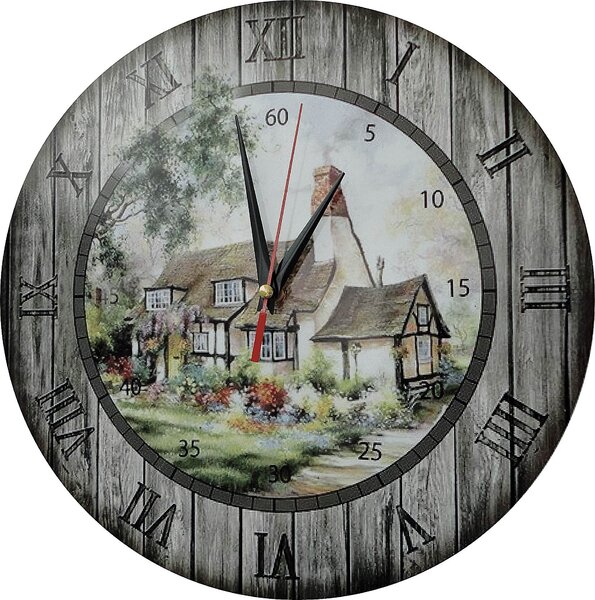 Nástenné hodiny z dreva Chalúpka - HORNET 3132 HDFK003 fi 30 cm