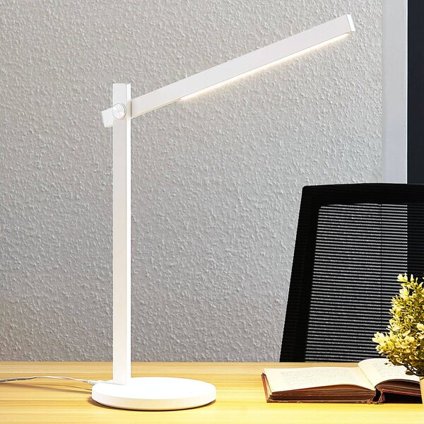 Stolná LED lampa Lindby Loretta, výška 43 cm, biela,, Biela / opálová, Pracovňa / Kancelária, Plast, Moderný, Stolová lampa