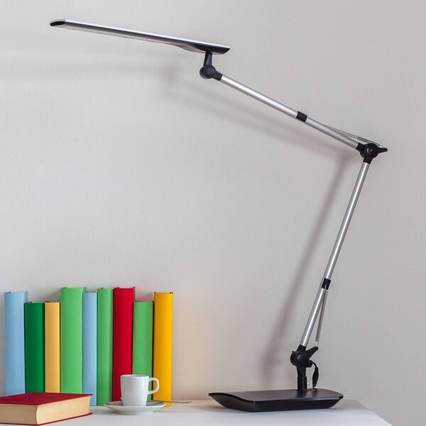 Stolná LED lampa Lindby Felipe, čierna, podstavec s objímkou, Hliník / sivá / zinok, Pracovňa / Kancelária, Moderný, Stolová lampa