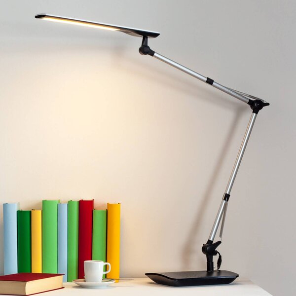 Stolná LED lampa Lindby Felipe, čierna, podstavec s objímkou, Hliník / sivá / zinok, Pracovňa / Kancelária, Moderný, Stolová lampa