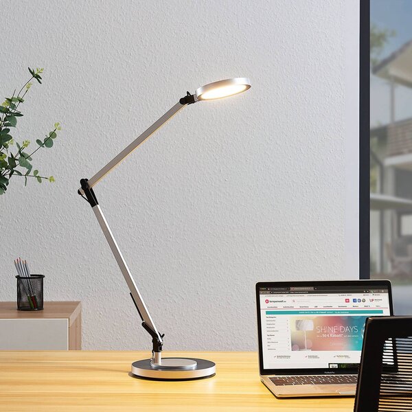 Lindby Rilana LED lampa na písací stôl stmievač, Hliník / sivá / zinok, Pracovňa / Kancelária, kov, Moderný, Stolová lampa