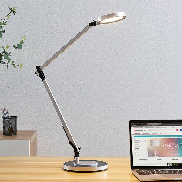 Lindby Rilana LED lampa na písací stôl stmievač, Hliník / sivá / zinok, Pracovňa / Kancelária, kov, Moderný, Stolová lampa